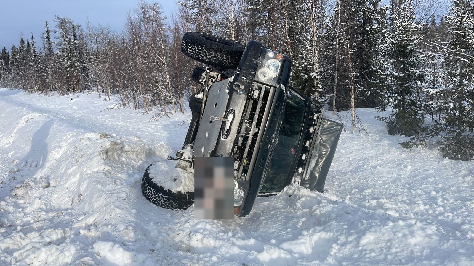 Another team’s car having a lie-down in the snow. Not ours, thankfully