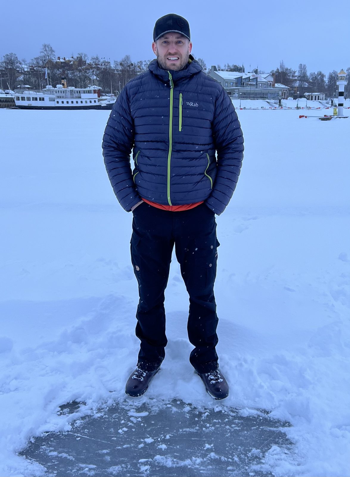 Me on a frozen harbour, trusting the ice completely