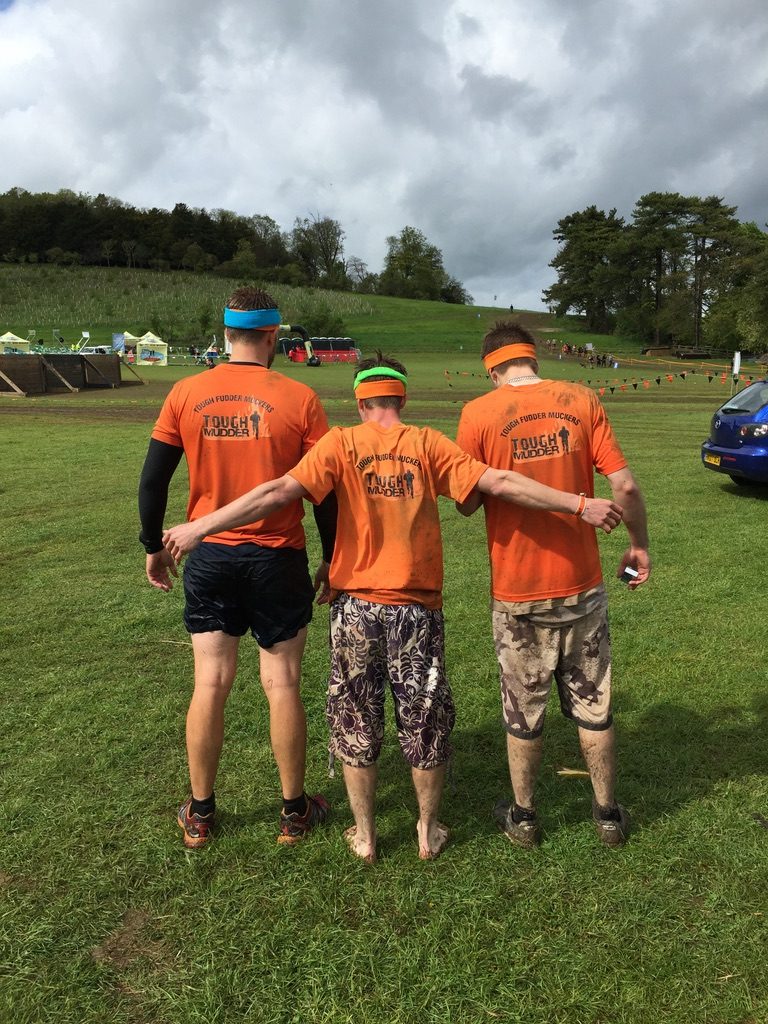 The Tough Fudder Muckers after the finish. Look closely: the mud gets everywhere
